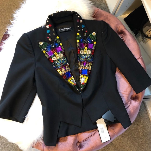 Dolce & Gabbana Black Crystal Embellished Blazer - Picture 2 of 8